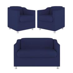 Imagem de Kit Sofá Namoradeira + 02 Poltrona Tilla Recepção Sala Suede - Balaqui