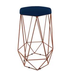 Imagem de Banqueta Paris Aramada Base Bronze Suede Azul Marinho - Maitê Moda Cas