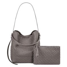 Imagem de DSGUTWO Bolsa feminina de couro vegano, bolsa de ombro com alça superior e bolsas, Cinza azul-petróleo