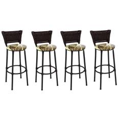 Imagem de Kit 4 Banquetas Altas Preta com Encosto Junco Argila Assento Floral Marrom