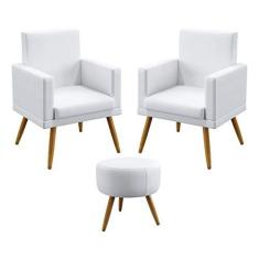 Imagem de Kit 2 Poltronas Vega Rodapé Com Puff Solar Para Sala de Estar Couro Artificial  Aradecor