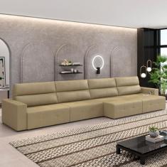Imagem de Sofá Retrátil 6 Lugares 444cm 4 Módulos Nero com USB Couro Bege G52 - Gran Belo