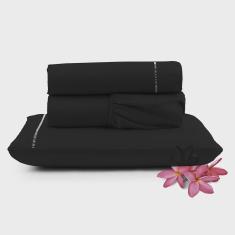 Imagem de Jogo de Lençol Micropercal 400 Fios Solteiro 3 Peças Barato - Preto