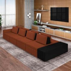 Imagem de Sofá Ilha com Encosto e Almofadas Móveis Olimpo 425cm Modulado Linho/PU Terracota/Preto G45 - Gran Belo