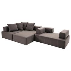 Imagem de Sofá Decorativo 3 Módulos e 5 Encostos Happiness Com 4 Almofadas Linho Cinza - Gran Belo