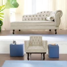 Imagem de Kit Diva Recamier Diana 185cm Lado Esquerdo e 01 Poltrona Classic Linho - ADJ Decor