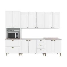 Imagem de Kit Cozinha Completa 6 Peças Americana (2Aéreos+2Balcões+1Paneleiro+1Complemento) c/ Pés C5P62 Branco - Henn
