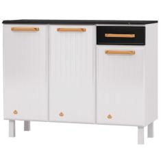 Imagem de Balcão De Cozinha Em Aço Diamante 3 Portas 1 Gaveta Branco/Preto 81813