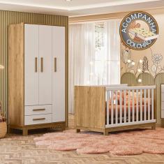 Imagem de Quarto de Bebê Qencanto Slim com Roupeiro 4340 e Berço 4315 Qmovi Freijó Branco Acetinado + Colchão Gazin