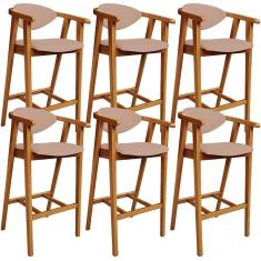 Imagem de Kit 06 Banquetas Alta Para Cozinha Bancada Bar Sala De Jantar Fixa Cecília L02 Linho Rosê - Lyam