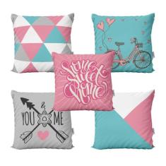 Imagem de Capas De Almofadas Decorativas Home Rose, Cinza E Azul Bike