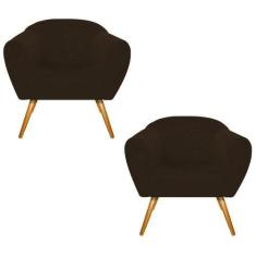 Imagem de Kit 2 Poltronas Decorativa Grazi Pés Palito Suede Marrom  - Amarena - 