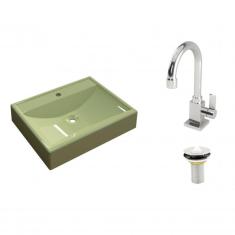 Imagem de Kit Cuba RT49 com Torneira Luxo 1195 e Válvula 1 Polegada Compace Verde Acqua