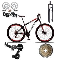 Imagem de Bicicleta Mountain Bike 21 Velocidades Aço Suspensão Shimano Azul e Rosa