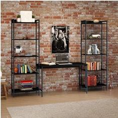 Imagem de Conjunto Home Office 3 Peças com Escrivaninha e 2 Estantes Industriais Active Onix Yescasa Preto Onix