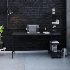 Imagem de Escrivaninha com Estante 4 Prateleiras Estilo Industrial 150cm Active Yescasa Preto Onix