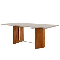 Imagem de Mesa para Sala de Jantar Pillar 180cm Madeira Com Vidro e detalhe em metal Moderna Mobília