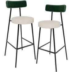 Imagem de Kit 02 Banquetas Alta Bar Cozinha Sala De Jantar Milão L02 Facto Verde Musgo Linho Cru