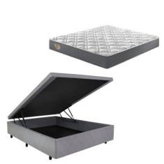 Imagem de Conjunto Cama Box Baú Casal 138x188 em Courino com Colchão Adapto Molas Ensacadas Cinza