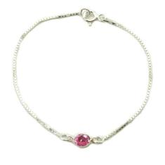 Imagem de Pulseira Infantil Criança Pedra Zirconia Rosa Prata Legitima 925 - Loj