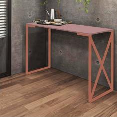 Imagem de Mesa Escrivaninha Bex Industrial Escritório Ferro Bronze MDF Rose Rosa - Ahz Móveis