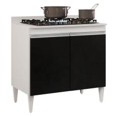 Imagem de Balcão Para Cooktop 80cm 2 Portas Flórida Branco preto