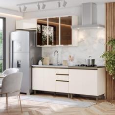 Imagem de Cozinha Compacta 4 Peças 100% Mdf com Aéreo para Geladeira Connect Off White