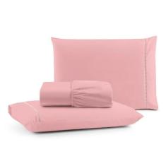 Imagem de Jogo Cama Lençol Bali King Percal 180 Fios 100% Algodão Ponto Palito 3 Peças - Rosa