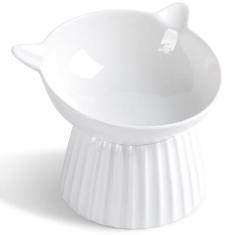 Imagem de Wellbro Tigela elevada de cerâmica para gatos, tigela inclinada para gatos anti-vômito para gatos em ambientes internos, alimentador de animais de estimação para gatos, filhotes, pode ser colocado no