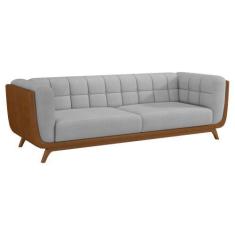 Imagem de Sofá 3 Lugares 240cm Coin PU Caramelo  Linho Cinza Claro - Sallar Home