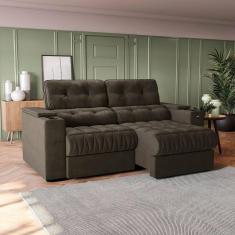 Imagem de Sofá 230 cm com Porta Copos Retrátil e Reclinável Premier Cinza Escuro