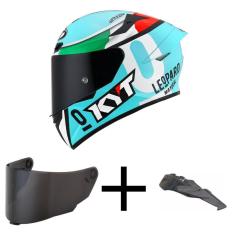 Imagem de Capacete KYT TT Course Dalla Porta Leopardo Azul Mais Viseira Fumê E Spoiler Fumê