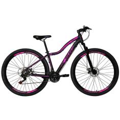Imagem de Bicicleta Feminina Aro 29 Ksw Mwza Alumínio 27v K7 Freio a Disco Mecânico Garfo com Suspensão - Preto/Rosa