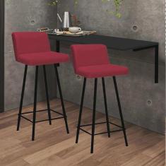 Imagem de Kit Mesa Suspensa de Parede Fixa mdf Preto + 2 Banquetas Lexi Ferro Preto Sintético Vermelho - Ahazzo Móveis