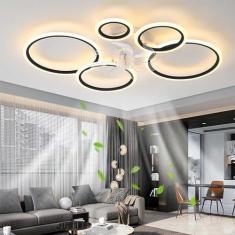 Imagem de Luz de teto LED com ventilador, ventilador de teto silencioso com iluminação, controle remoto, lâmpada de teto regulável, lâmpada temporizadora com ventilador para quarto, sala de estar, sal