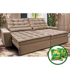 Imagem de Sofá Retrátil e Reclinável 2,32m Molas Ensacadas Cama Inbox Catar Velusoft Bege