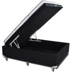 Imagem de Cama Box Casal Baú Conjugada Suede Preto 138x188x56
