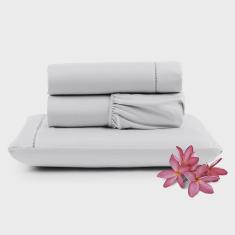 Imagem de Jogo de Lençol Micropercal 400 Fios Solteiro 3 Peças Barato - Branco