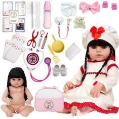 Imagem de Boneca Tipo Reborn Corpo De Vinil Cabelo Longo Com Itens - Cegonha Reb