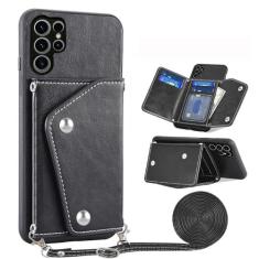 Imagem de Asuwish Capa de telefone para Samsung Galaxy S23 Ultra 5G capa carteira com protetor de tela de vidro temperado suporte de cartão alça transversal acessórios de celular de couro S23Ultra 23S S 23