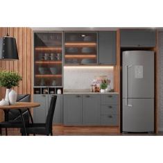 Imagem de Cozinha Completa Bella 6 Peças (2Aéreos+1Balcão+1Cristaleira+2Complementos) C6P51 Nogal/Cinza - Carraro