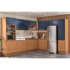 Imagem de Cozinha Completa Ciela 14 Peças (5Aéreos+4Balcões+2Paneleiros+3Complementos) C14P80 Canela/Azul Profundo - Kappesberg