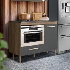 Imagem de Balcão De Cozinha Para Cooktop 4 Bocas E Forno Carvalho Nature Cinza Flow Shop Jm