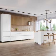 Imagem de Cozinha Completa Rainha Gourmet 12 Portas 12 Gavetas com Ilha Ripado 100% Mdf Branco/Natural - Nesher