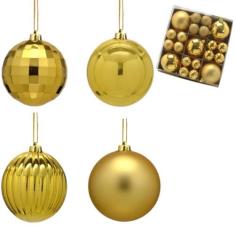 Imagem de Conjunto 37 Bolas Para Arvore Natal Dourado Brilhante Fosco Relevo Enfeite Natalino Premium