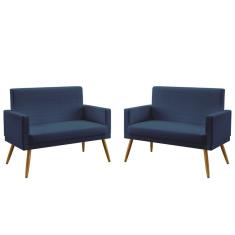 Imagem de Kit 2 Poltronas Namoradeiras Decorativas Estofadas Nina Com Rodapé Sued  Marinho Aradecor