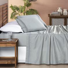 Imagem de Jogo De Lençol King 4 Peças Allegra Bordado Cinza Geada