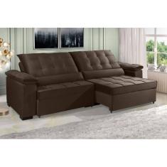 Imagem de Sofá Retrátil e Reclinável RENEW 2.50m ESTILO ESTOFADOS - França Velusoft Cor &quot;Marrom&quot;