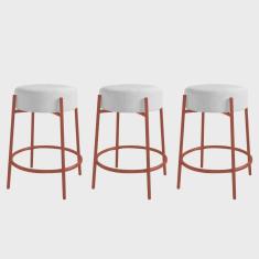 Imagem de Kit 03 Banquetas Alta Sintra 65cm Redonda Ferro Bronze Suede Branco - Ahazzo Móveis