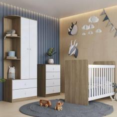 Imagem de Quarto de Bebê Completo Labirinto 2 Portas 6 Gavetas Rústico/Branco - Henn